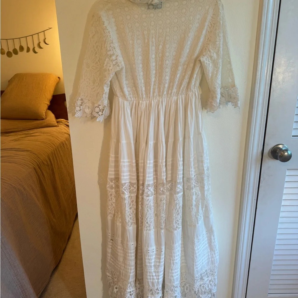 Italian hand made Vintage-Inspired White Lace Maxi Dress